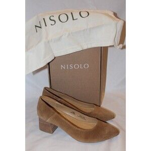 Nisolo Women's Suede Fiorela Go-To Mid Block Heels Dress Shoes $180 Taupe Sz 6.5